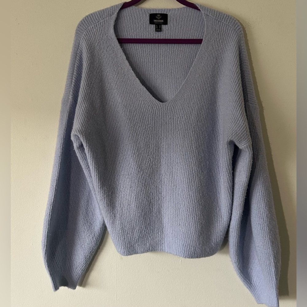 Comfy Oversized Light Blue V-Neck Sweater